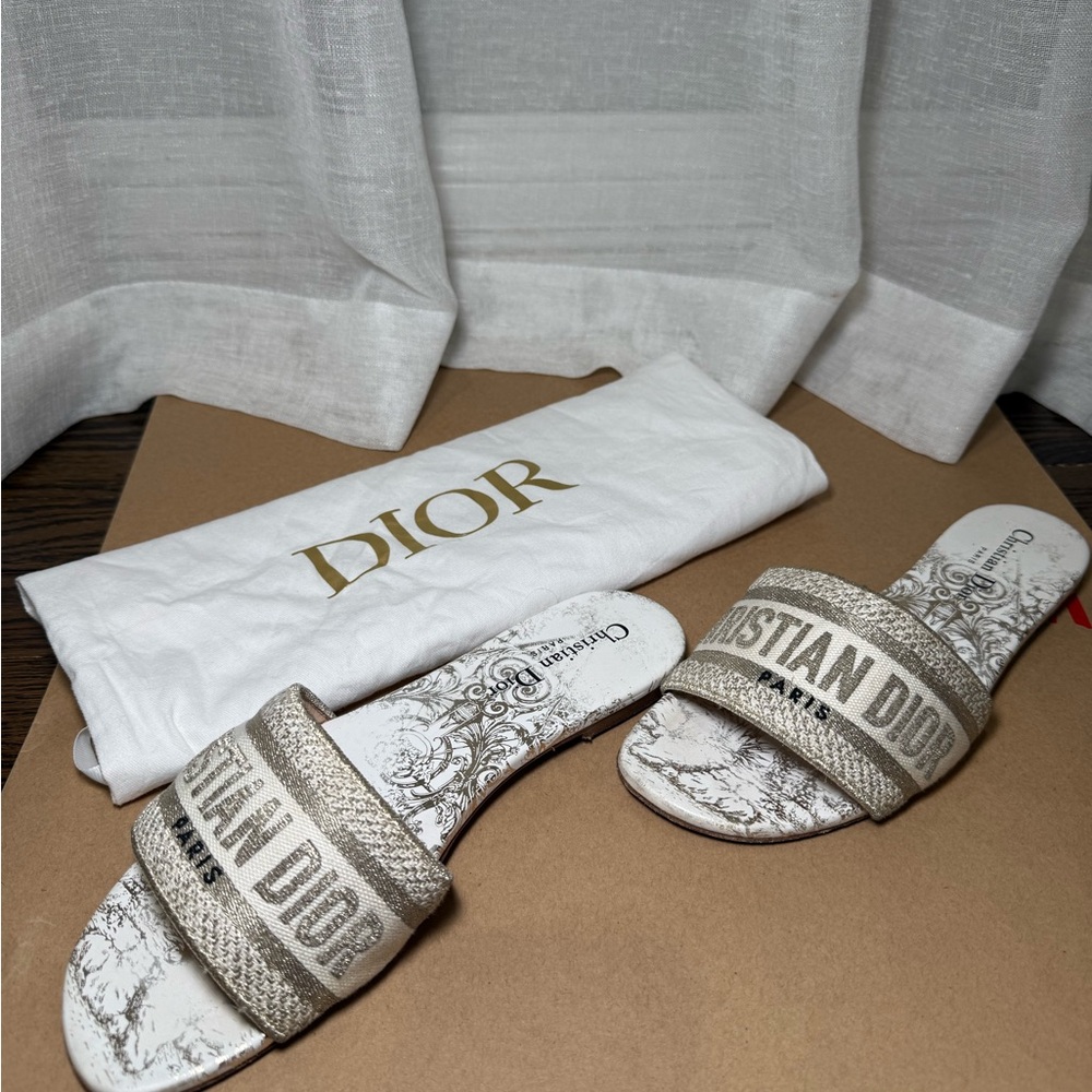 Christian Dior Dway Slides Toile de Jouy Beige EU 38 US 7.5–8 - Picture 2 of 8